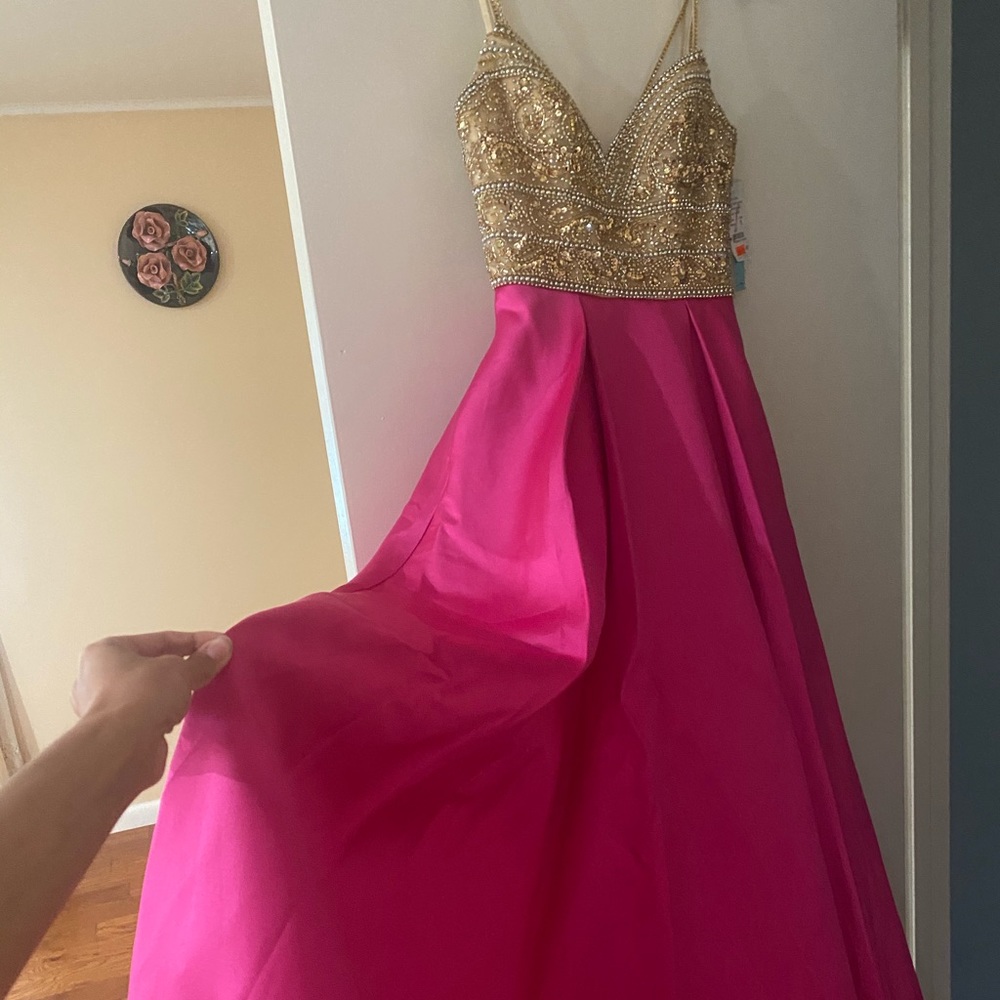 Gold & Hot pink formal dress